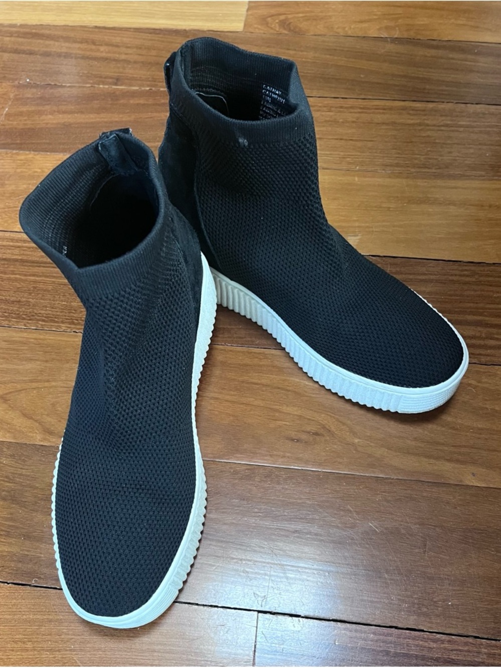 Black Knit Sock Ankle Booties with White Sole by Steven New York